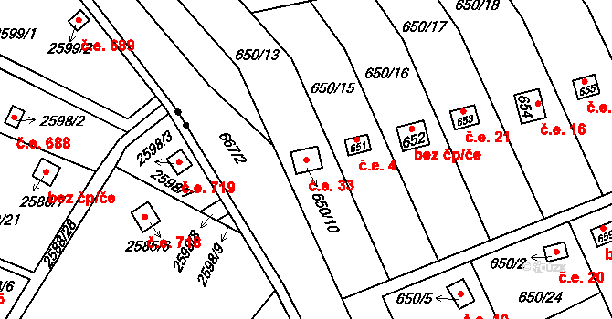 Přerov IV-Kozlovice 33, Přerov na parcele st. 650/10 v KÚ Kozlovice u Přerova, Katastrální mapa