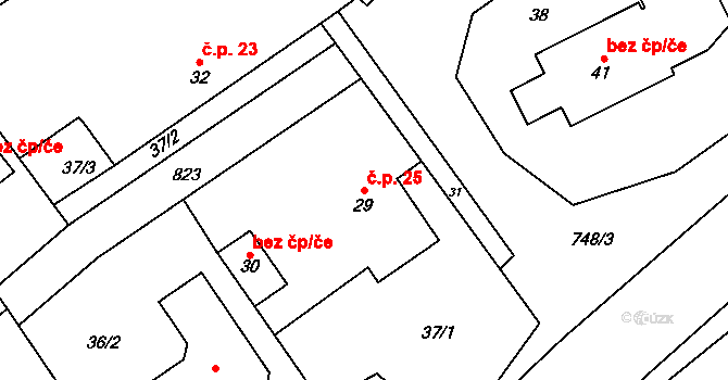 Dolní Bučice 25, Vrdy na parcele st. 29 v KÚ Dolní Bučice, Katastrální mapa
