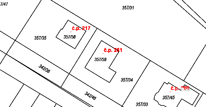 Velké Chvalovice 251, Pečky na parcele st. 357/59 v KÚ Velké Chvalovice, Katastrální mapa