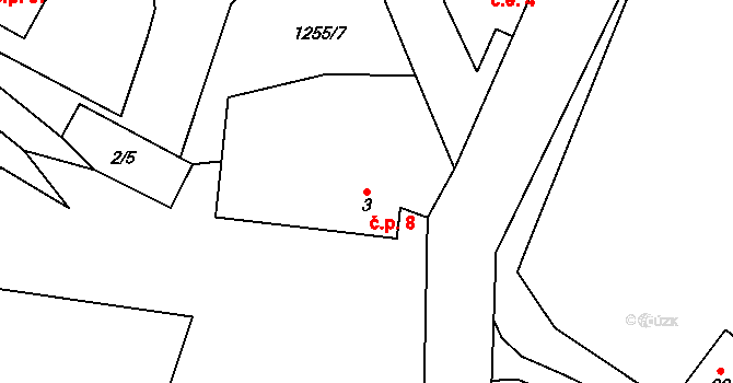 Kojšovice 8, Toužim na parcele st. 3 v KÚ Kojšovice, Katastrální mapa