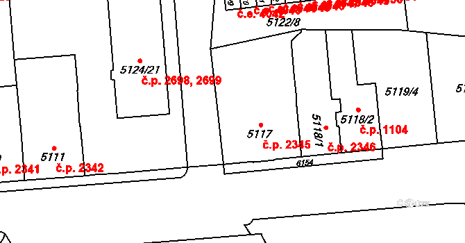 Jihlava 2345 na parcele st. 5117 v KÚ Jihlava, Katastrální mapa