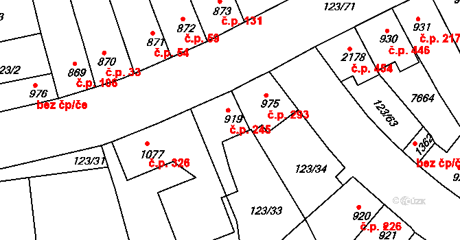 Telč-Štěpnice 245, Telč na parcele st. 919 v KÚ Telč, Katastrální mapa