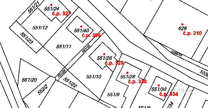 Tetčice 329 na parcele st. 551/26 v KÚ Tetčice, Katastrální mapa
