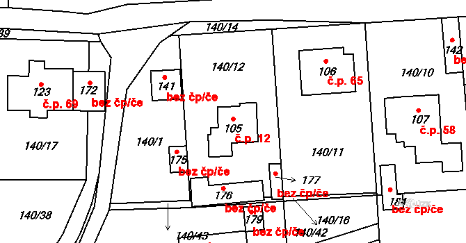 Žižice 12 na parcele st. 105 v KÚ Žižice, Katastrální mapa