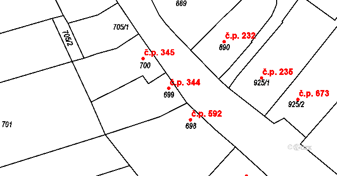 Šardice 344 na parcele st. 699 v KÚ Šardice, Katastrální mapa