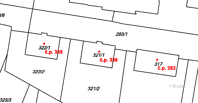Rousínov 336 na parcele st. 321/1 v KÚ Rousínov u Vyškova, Katastrální mapa