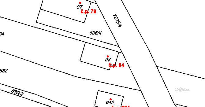 Kunice 84 na parcele st. 98 v KÚ Kunice u Říčan, Katastrální mapa