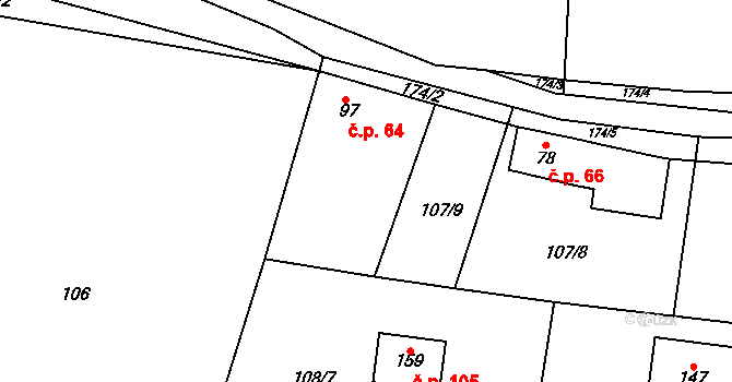 Máslovice 64 na parcele st. 97 v KÚ Máslovice, Katastrální mapa