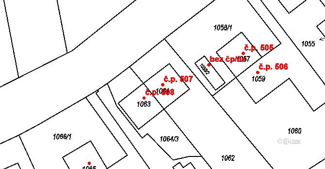 Tuchlovice 507 na parcele st. 1061 v KÚ Tuchlovice, Katastrální mapa