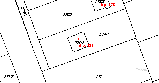 Žabeň 186 na parcele st. 274/2 v KÚ Žabeň, Katastrální mapa