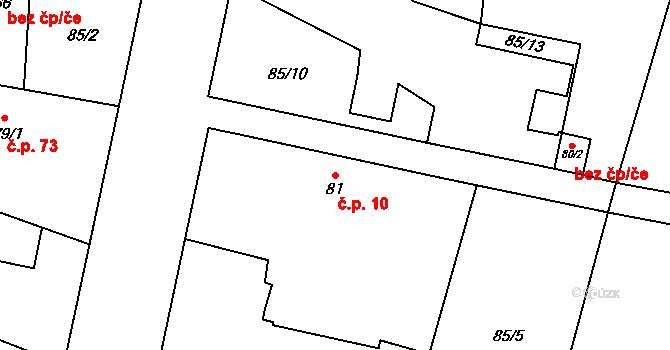Babice 10 na parcele st. 81 v KÚ Velké Babice, Katastrální mapa
