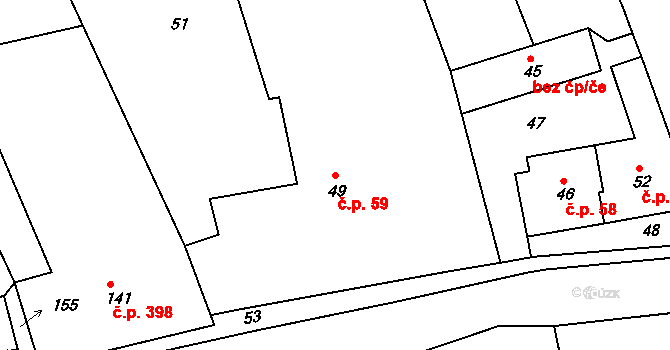 Dlouhá Loučka 59 na parcele st. 49 v KÚ Dolní Dlouhá Loučka, Katastrální mapa