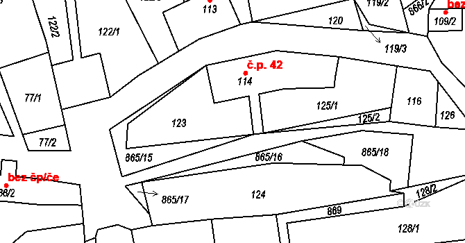 Zahořany 42, Křešice na parcele st. 114 v KÚ Zahořany u Litoměřic, Katastrální mapa