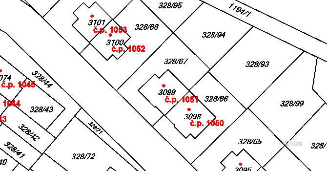 Valdické Předměstí 1051, Jičín na parcele st. 3099 v KÚ Jičín, Katastrální mapa