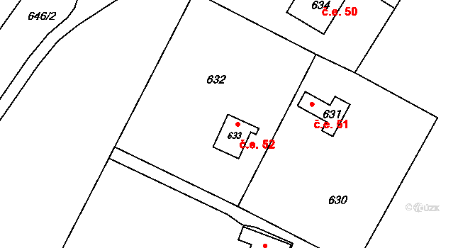 Církvice 52, Ústí nad Labem na parcele st. 633 v KÚ Církvice, Katastrální mapa