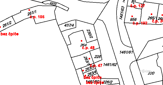 Horka-Domky 48, Třebíč na parcele st. 264 v KÚ Třebíč, Katastrální mapa
