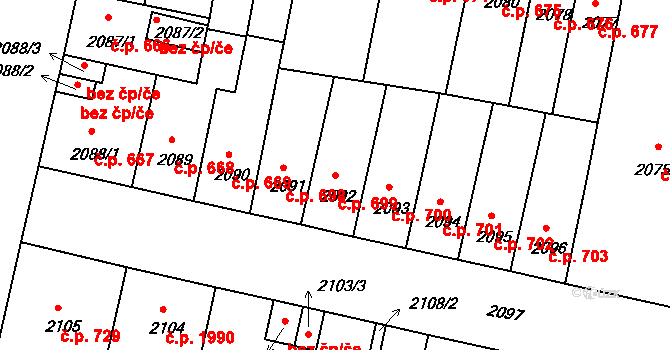 Tábor 699 na parcele st. 2092 v KÚ Tábor, Katastrální mapa