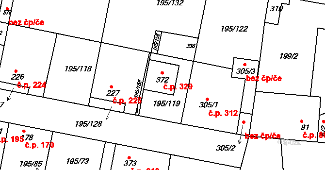 Dobroměřice 329 na parcele st. 372 v KÚ Dobroměřice, Katastrální mapa