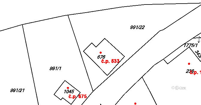 Benešov nad Ploučnicí 533 na parcele st. 676 v KÚ Benešov nad Ploučnicí, Katastrální mapa