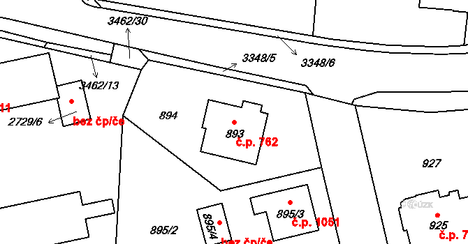 Pelhřimov 762 na parcele st. 893 v KÚ Pelhřimov, Katastrální mapa