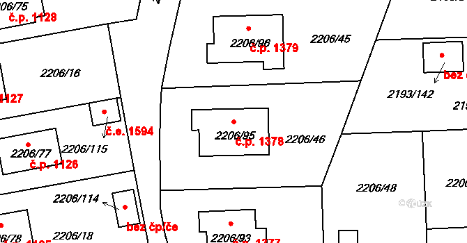 Pelhřimov 1378 na parcele st. 2206/95 v KÚ Pelhřimov, Katastrální mapa
