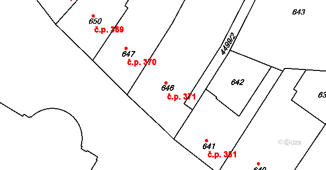 Teplice 371 na parcele st. 646 v KÚ Teplice, Katastrální mapa