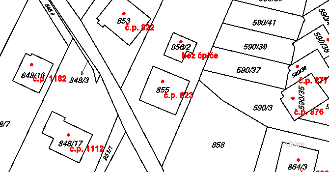 Jablunkov 823 na parcele st. 855 v KÚ Jablunkov, Katastrální mapa