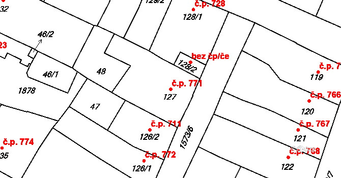 Litovel 771 na parcele st. 127 v KÚ Litovel, Katastrální mapa