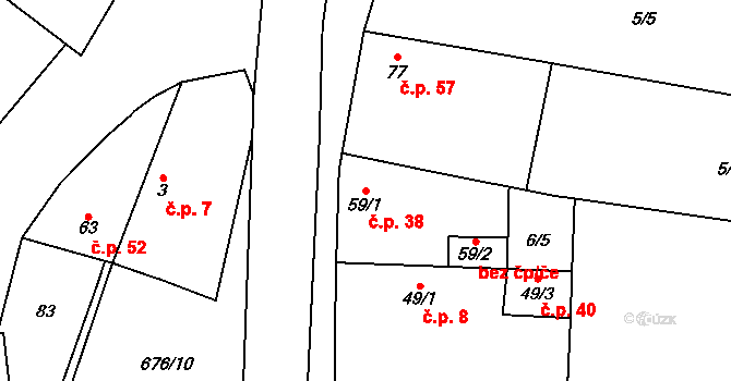Limuzy 38, Tismice na parcele st. 59/1 v KÚ Limuzy, Katastrální mapa