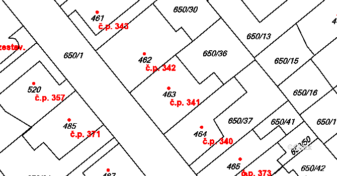 Borohrádek 341 na parcele st. 463 v KÚ Borohrádek, Katastrální mapa