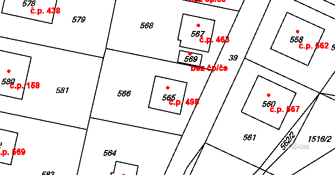 Jablůnka 498 na parcele st. 565 v KÚ Jablůnka, Katastrální mapa