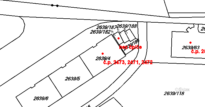 Žižkov 2471,2472,2473, Praha na parcele st. 2639/4 v KÚ Žižkov, Katastrální mapa