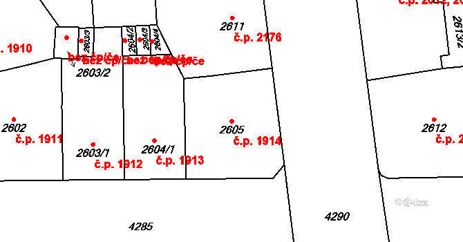 Vinohrady 1914, Praha na parcele st. 2605 v KÚ Vinohrady, Katastrální mapa