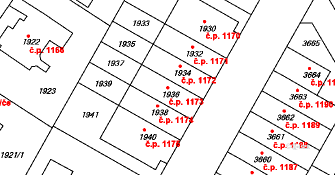 Dejvice 1173, Praha na parcele st. 1936 v KÚ Dejvice, Katastrální mapa
