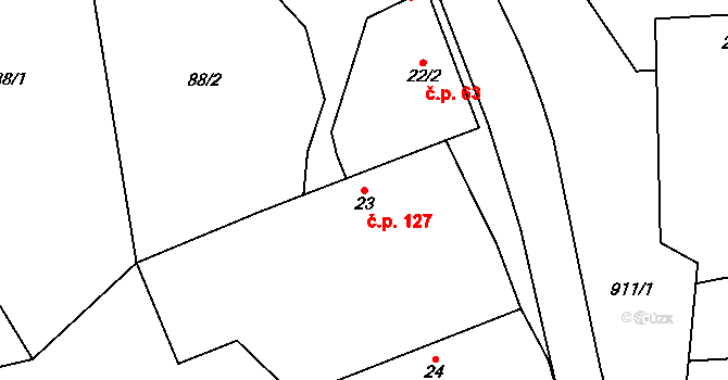 Svinaře 127 na parcele st. 23 v KÚ Svinaře, Katastrální mapa
