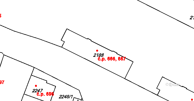 České Budějovice 3 666,667, České Budějovice na parcele st. 2188 v KÚ České Budějovice 3, Katastrální mapa