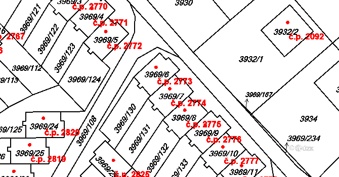 Česká Lípa 2774 na parcele st. 3969/7 v KÚ Česká Lípa, Katastrální mapa