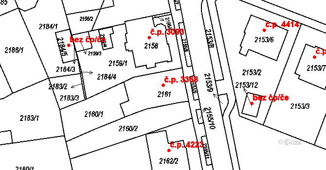 Chomutov 3368 na parcele st. 2161 v KÚ Chomutov II, Katastrální mapa