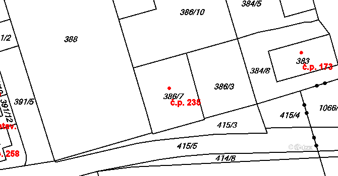 Liberec IX-Janův Důl 235, Liberec na parcele st. 386/7 v KÚ Janův Důl u Liberce, Katastrální mapa