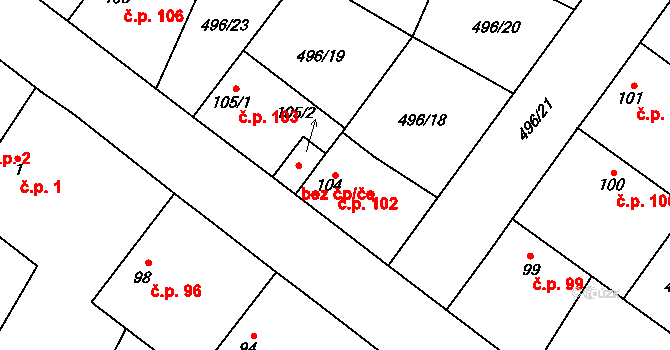 Vrbová Lhota 102 na parcele st. 104 v KÚ Vrbová Lhota, Katastrální mapa