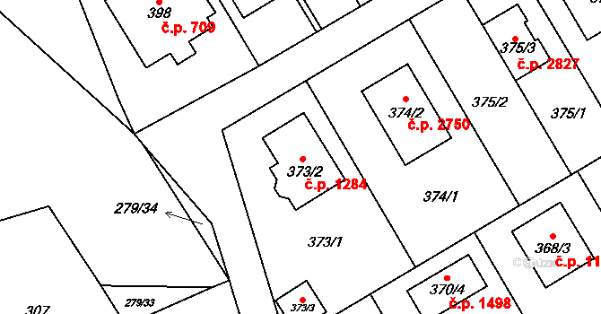 Stodůlky 1284, Praha na parcele st. 373/2 v KÚ Stodůlky, Katastrální mapa