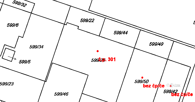 Lípa 301 na parcele st. 599/26 v KÚ Lípa nad Dřevnicí, Katastrální mapa