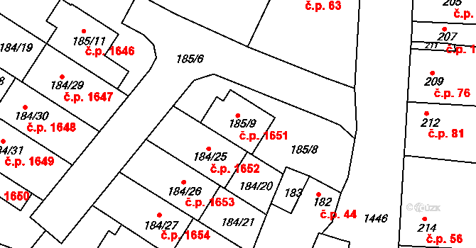 Řepy 1651, Praha na parcele st. 185/9 v KÚ Řepy, Katastrální mapa