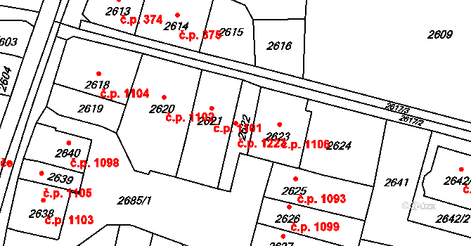Mohelnice 1223 na parcele st. 2622 v KÚ Mohelnice, Katastrální mapa