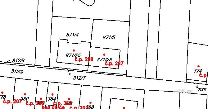 Přerov VI-Újezdec 287, Přerov na parcele st. 871/28 v KÚ Újezdec u Přerova, Katastrální mapa