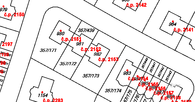 Hostivice 2153 na parcele st. 982 v KÚ Litovice, Katastrální mapa