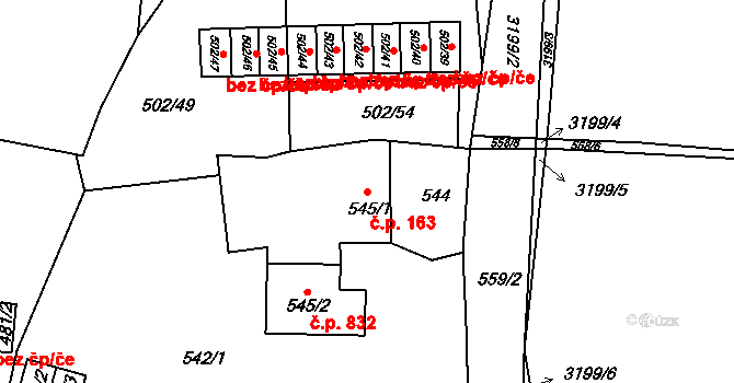 Úžlabí 163, Habartov na parcele st. 545/1 v KÚ Habartov, Katastrální mapa