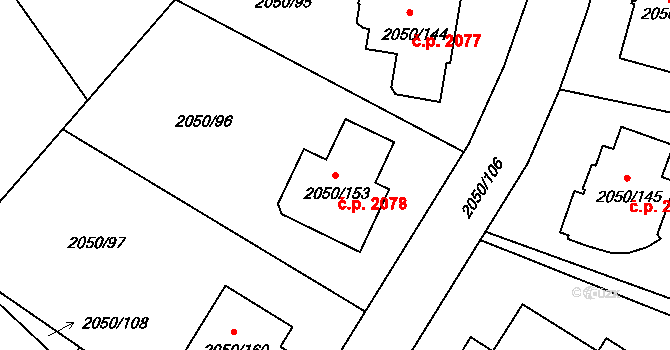 Pelhřimov 2078 na parcele st. 2050/153 v KÚ Pelhřimov, Katastrální mapa