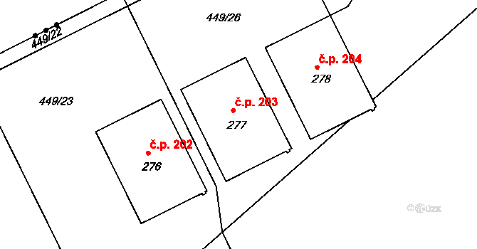Drásov 203 na parcele st. 277 v KÚ Drásov u Příbramě, Katastrální mapa