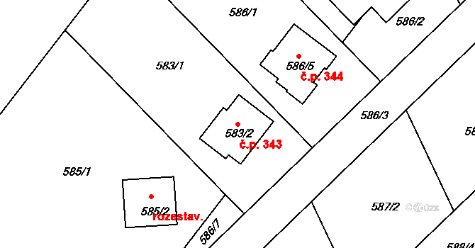 Babice nad Svitavou 343 na parcele st. 583/2 v KÚ Babice nad Svitavou, Katastrální mapa